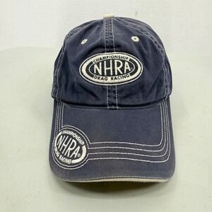 NHRA Drag Racing Hat Mens Navy Blue White Embroidered Contrast Stitch Cap